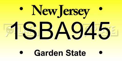 1SBA945 New Jersey License Plate