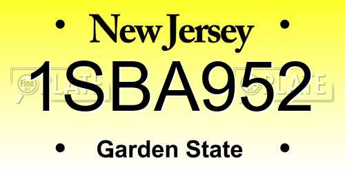 1SBA952 New Jersey License Plate