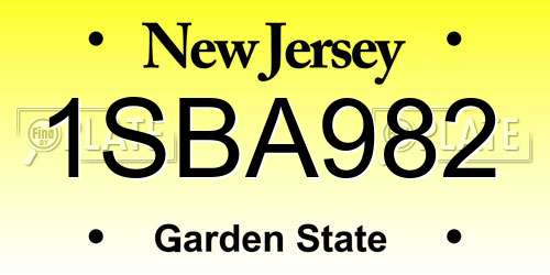 1SBA982 New Jersey License Plate