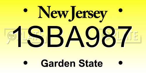 1SBA987 New Jersey License Plate