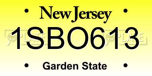 1SBO613 New Jersey License Plate