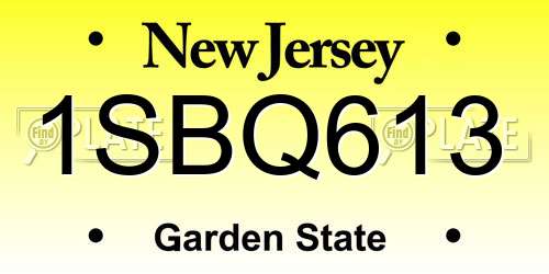 1SBQ613 New Jersey License Plate
