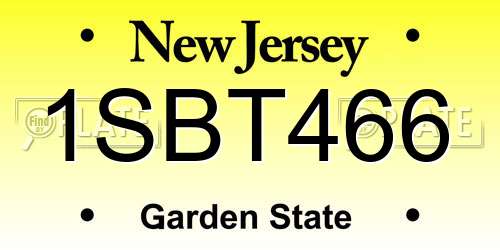 1SBT466 New Jersey License Plate