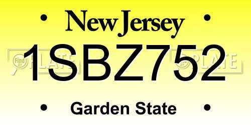 1SBZ752 New Jersey License Plate