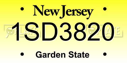 1SD3820 New Jersey License Plate