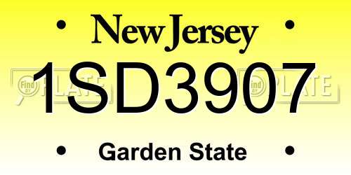 1SD3907 New Jersey License Plate