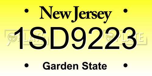 1SD9223 New Jersey License Plate