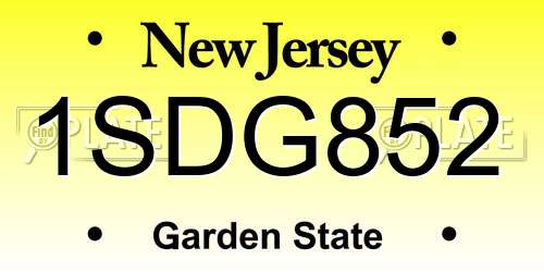 1SDG852 New Jersey License Plate