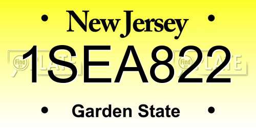 1SEA822 New Jersey License Plate