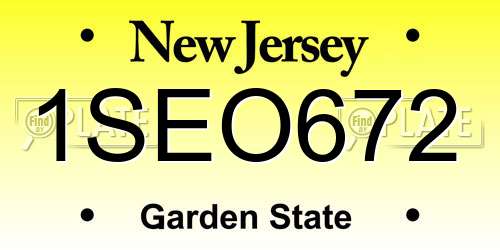 1SEO672 New Jersey License Plate