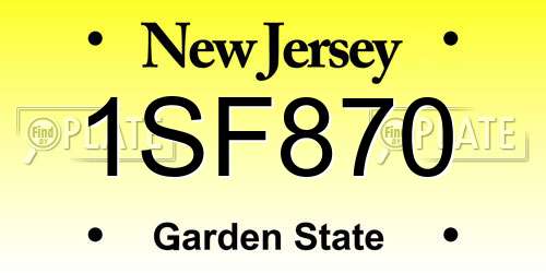 1SF870 New Jersey License Plate