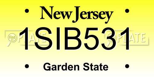 1SIB531 New Jersey License Plate