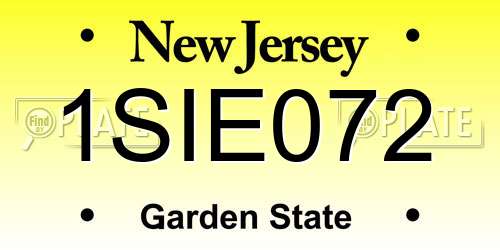 1SIE072 New Jersey License Plate