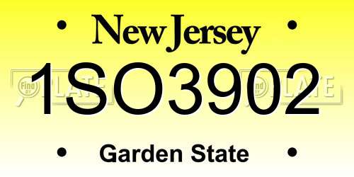 1SO3902 New Jersey License Plate