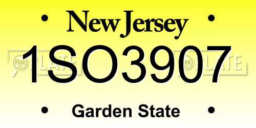 1SO3907 New Jersey License Plate