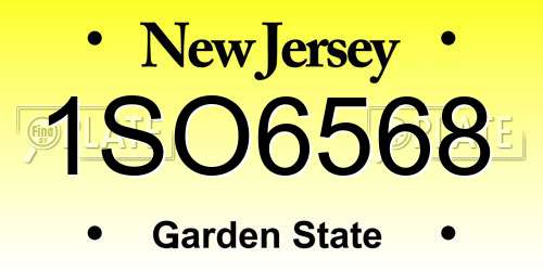 1SO6568 New Jersey License Plate