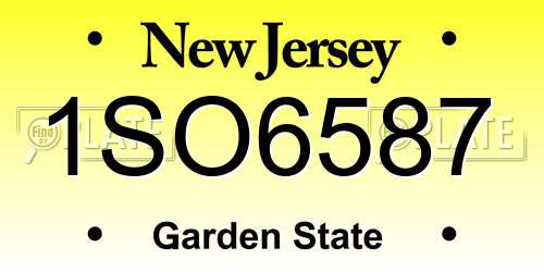 1SO6587 New Jersey License Plate
