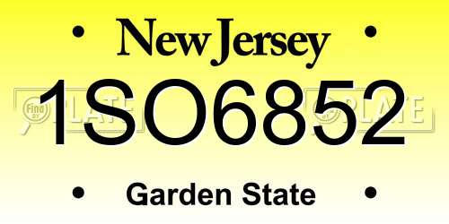 1SO6852 New Jersey License Plate