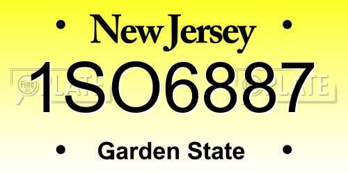 1SO6887 New Jersey License Plate