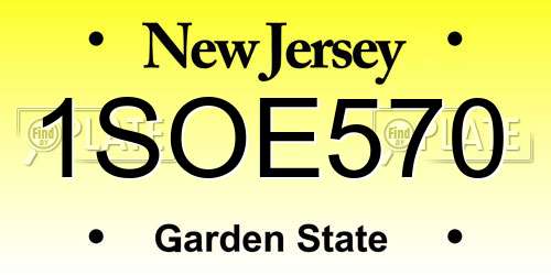 1SOE570 New Jersey License Plate