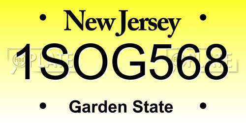 1SOG568 New Jersey License Plate