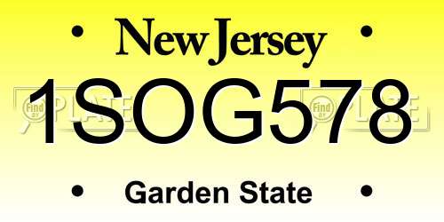 1SOG578 New Jersey License Plate