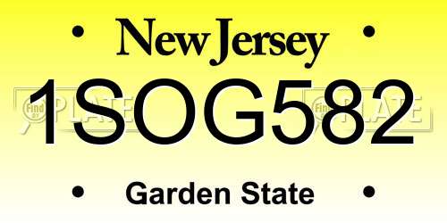 1SOG582 New Jersey License Plate