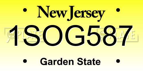 1SOG587 New Jersey License Plate