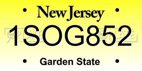 1SOG852 New Jersey License Plate