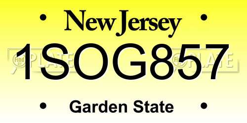1SOG857 New Jersey License Plate