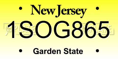 1SOG865 New Jersey License Plate