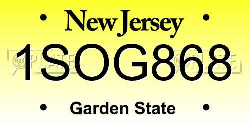 1SOG868 New Jersey License Plate