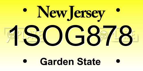 1SOG878 New Jersey License Plate