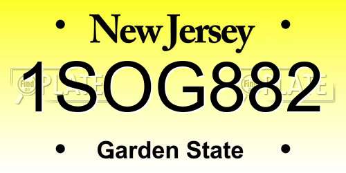 1SOG882 New Jersey License Plate