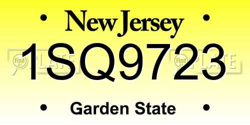 1SQ9723 New Jersey License Plate