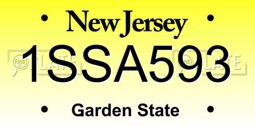 1SSA593 New Jersey License Plate