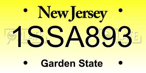 1SSA893 New Jersey License Plate