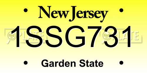1SSG731 New Jersey License Plate