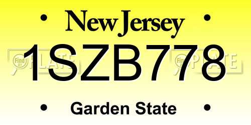1SZB778 New Jersey License Plate