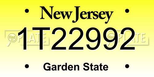 1T22992 New Jersey License Plate