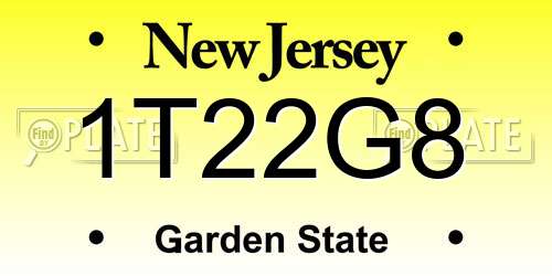 1T22G8 New Jersey License Plate