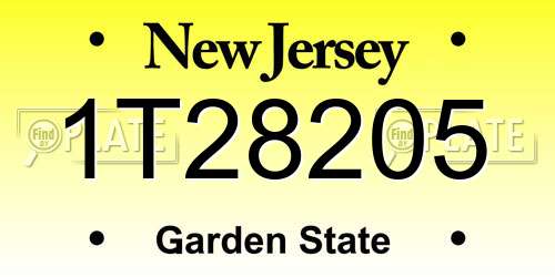 1T28205 New Jersey License Plate