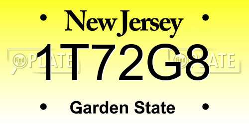 1T72G8 New Jersey License Plate