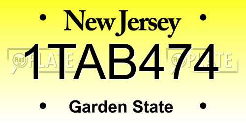 1TAB474 New Jersey License Plate