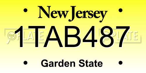 1TAB487 New Jersey License Plate