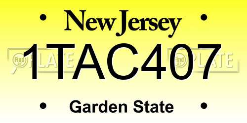 1TAC407 New Jersey License Plate