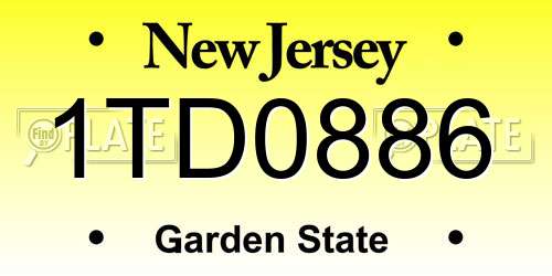 1TD0886 New Jersey License Plate