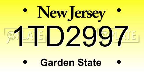 1TD2997 New Jersey License Plate