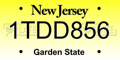 1TDD856 New Jersey License Plate