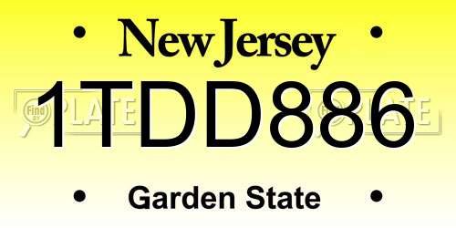 1TDD886 New Jersey License Plate